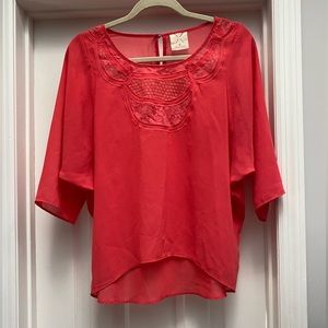 Pins & Needles Coral 3/4 Sheer Sleeve Blouse